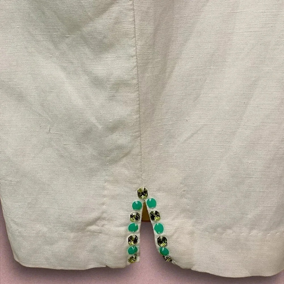 Ruby Rd Linen Blend Crop Straight Leg Pants Beaded Split Hem Plus Size 18W White - Picture 11 of 16